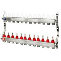Коллекторная группа с расходомером и кронштейном (евроконус 3/4") нержавеющая сталь SUS 304 1"х12 вы