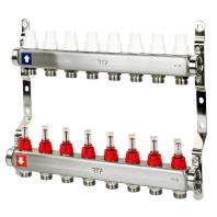 Коллекторная группа с расходомером и кронштейном (евроконус 3/4") нержавеющая сталь SUS 304 1"х 8 вы