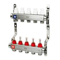 Коллекторная группа с расходомером и кронштейном (евроконус 3/4") нержавеющая сталь SUS 304 1"х 5 вы