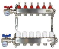 Коллекторная группа с расходомерами и кранами с термометр 1"x3/4"Еx 3, нерж сталь, с кроншт, М30х1,5