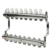 Коллекторная группа с ручными регулирующими клапанами и кронштейном (евроконус 3/4") нержавеющая ста