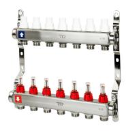 Коллекторная группа с расходомером и кронштейном (евроконус 3/4") нержавеющая сталь SUS 304 1"х 7 вы