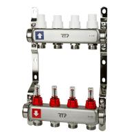 Коллекторная группа с расходомером и кронштейном (евроконус 3/4") нержавеющая сталь SUS 304 1"х 4 вы