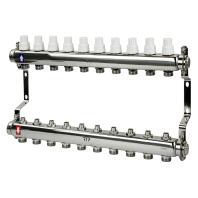 Коллекторная группа с ручными регулирующими клапанами и кронштейном (евроконус 3/4") нержавеющая ста