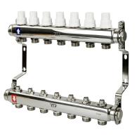 Коллекторная группа с ручными регулирующими клапанами и кронштейном (евроконус 3/4") нержавеющая ста