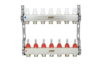 K073 1"x 3 Коллектор с расходомерами нерж. сталь, с кронштейнами, под сервоприводы М28х1,5