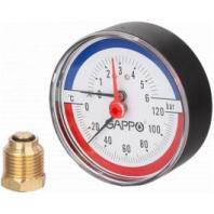 Термоманометр аксиальный 80 мм 6 бар 0-120°C 1/2" GAPPO (с автомат. запорным клапаном) /60/5 шт.уп