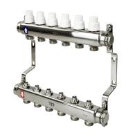 Коллекторная группа с ручными регулирующими клапанами и кронштейном (евроконус 3/4") нержавеющая ста