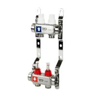 Коллекторная группа с расходомером и кронштейном (евроконус 3/4") нержавеющая сталь SUS 304 1"х 2 вы