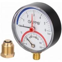 Термоманометр радиальный 80 мм 6 бар 0-120°C 1/2" GAPPO (с автомат. запорным клапаном) /60/5 шт.уп