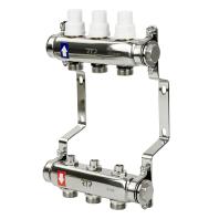 Коллекторная группа с ручными регулирующими клапанами и кронштейном (евроконус 3/4") нержавеющая ста