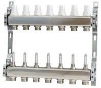 K073 1"x 6 Коллектор с расходомерами нерж. сталь, с кронштейнами, под сервоприводы М28х1,5